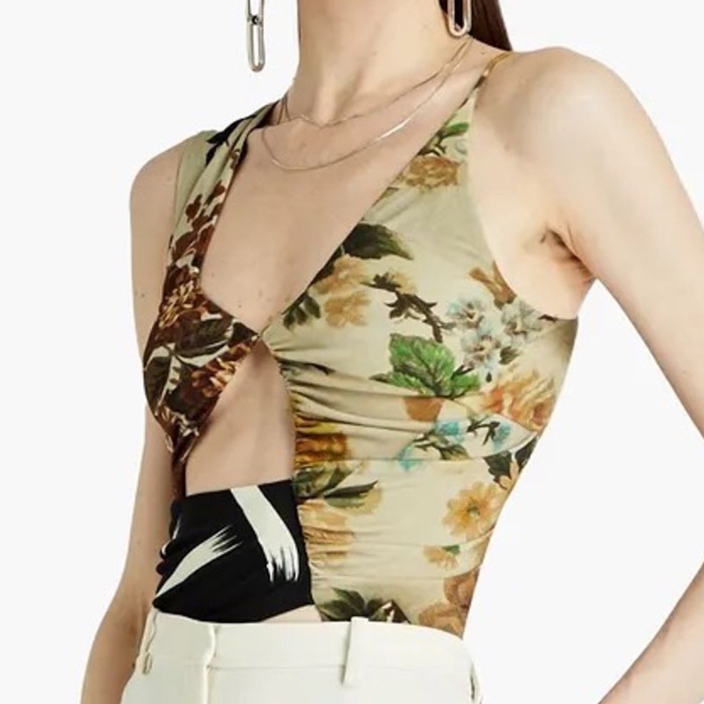 NWT PREEN BY THORNTON BREGAZZI  Cutout printed stretch-jersey bodysuit US 8